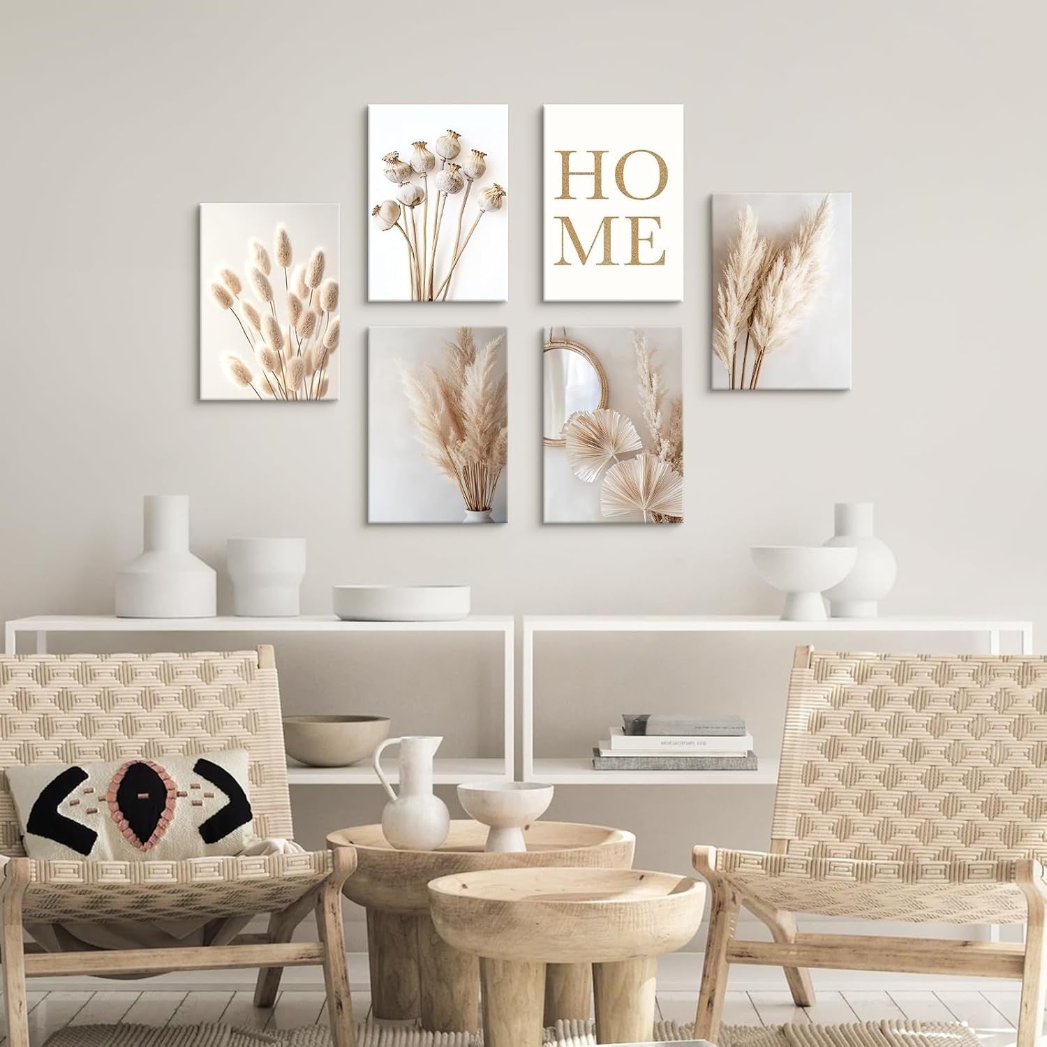 Boho 6‑Piece Wooden Framed Canvas Wall Art Set 20x30cm Botanical