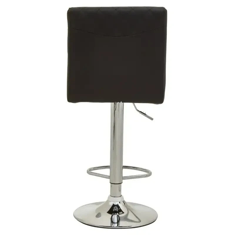 Black PU Bar Stool Chrome Base Swivel Adjustable Tufted Back Counter Chair