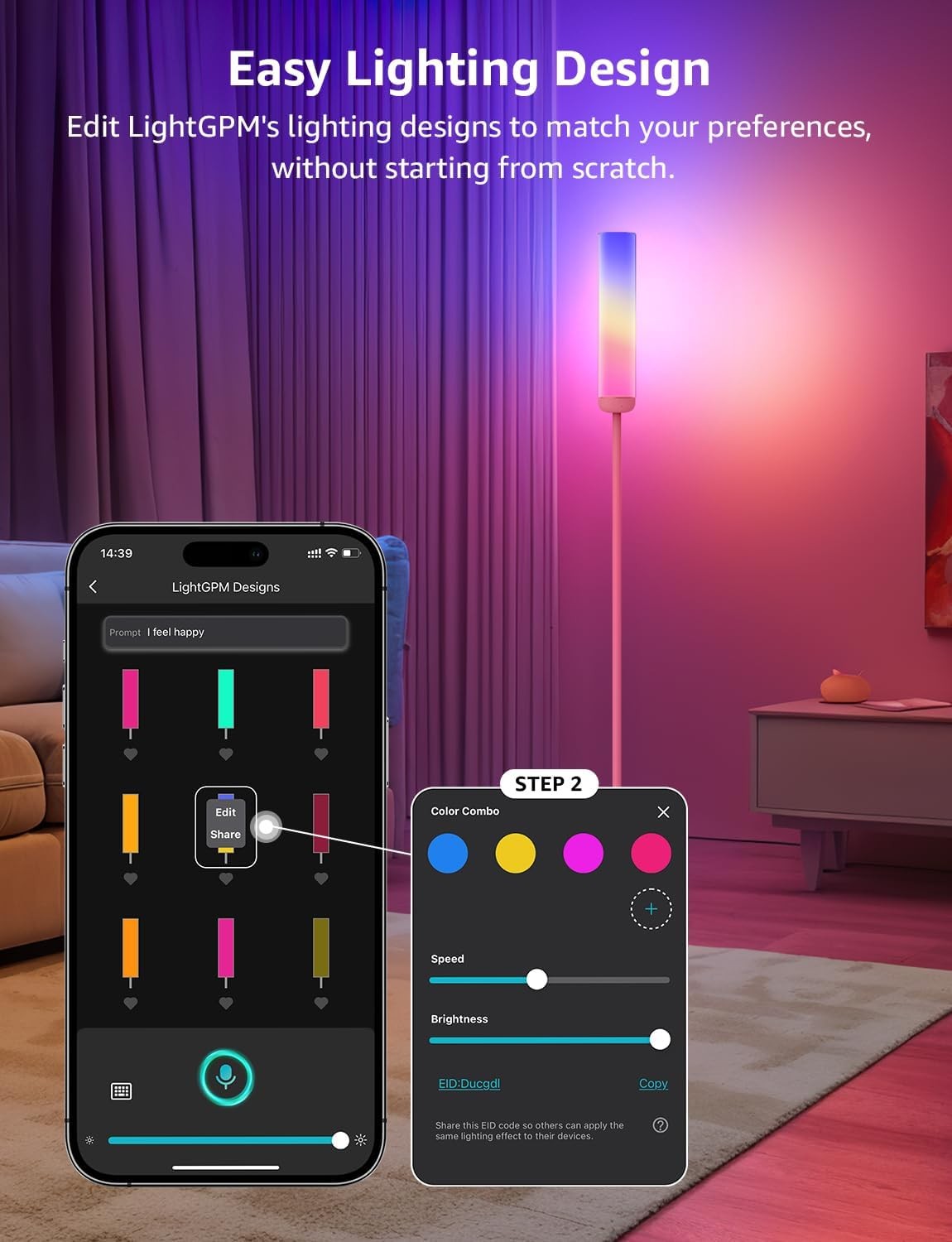 Smart RGB Corner Floor Lamp Music Sync App Control Mood Light for Living Room