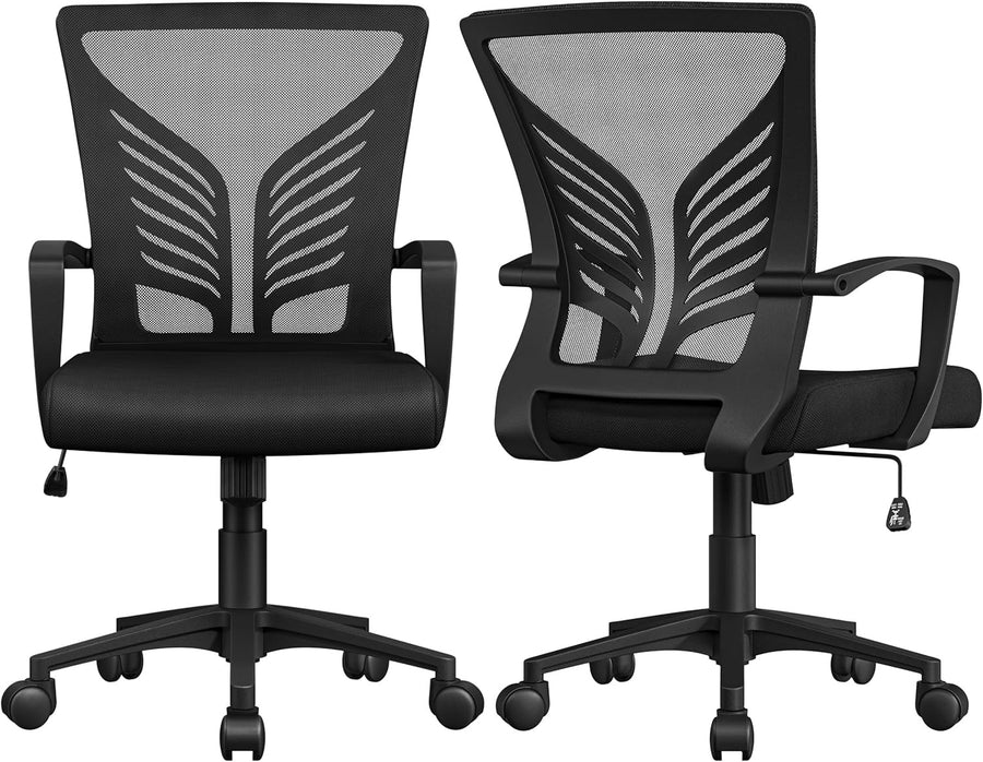 2x Ergonomic Mesh Office Chair Mid Back Swivel Adjustable Lumbar