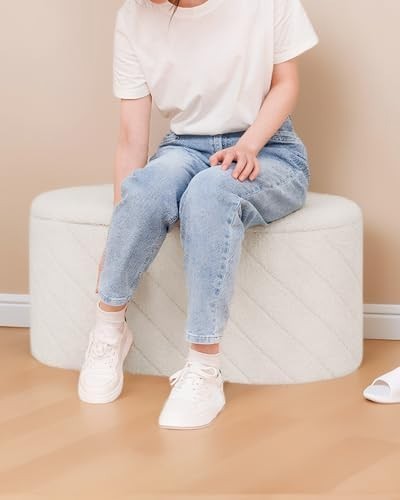 White Oval Storage Ottoman Bench 3-in-1 Seat Footrest with Hidden Storage