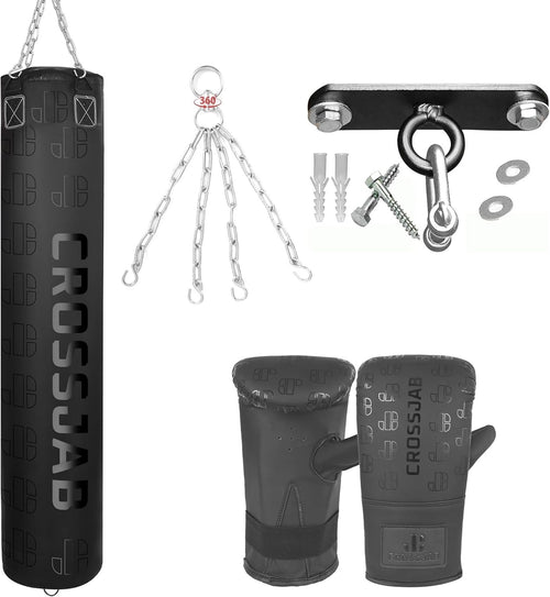 Filled Boxing Punching Bag 4FT Set Gloves Chain Ceiling Hook