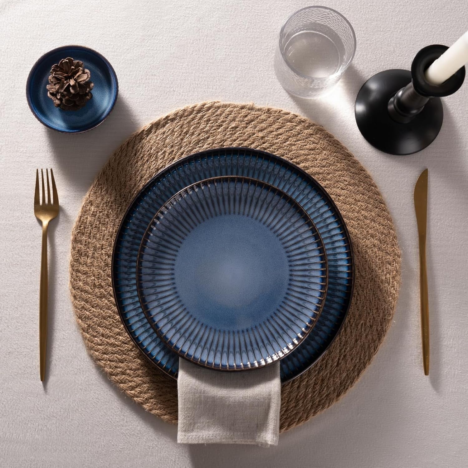 12 Piece Stoneware Dinner Set Bowls Reactive Glaze Dishwasher Safe