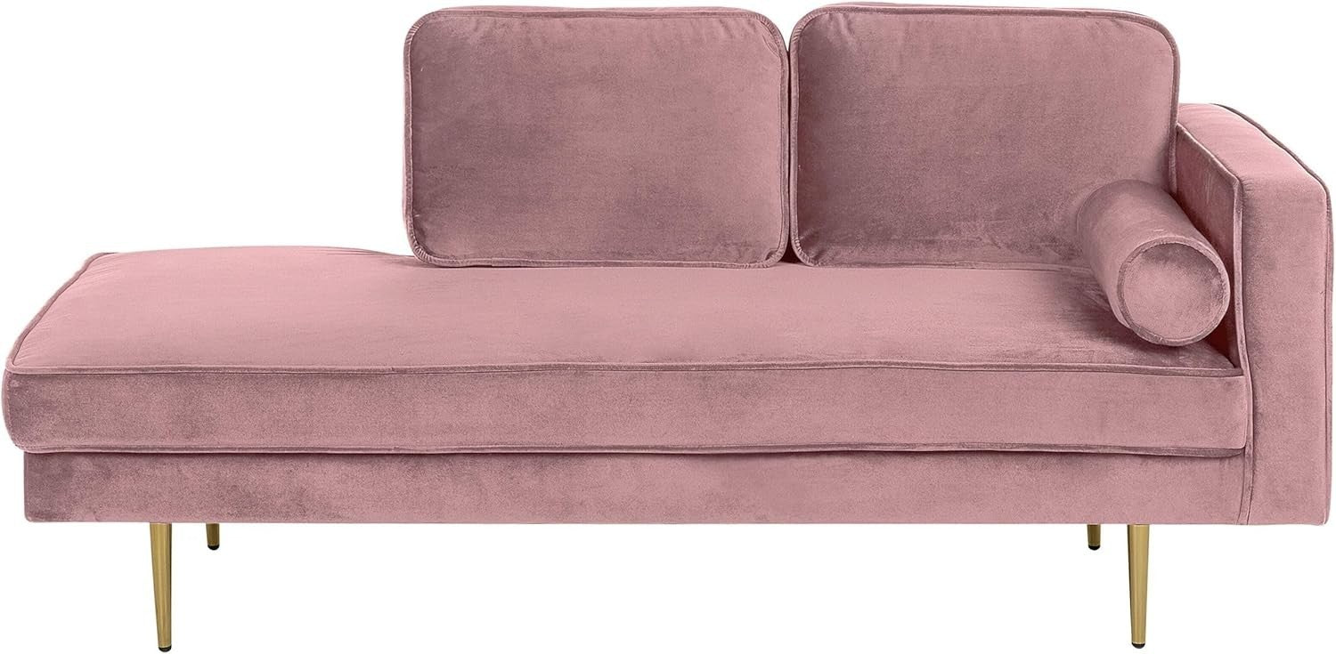 Modern Pink Velvet Chaise Lounge Gold Metal Legs Compact Stylish Seating
