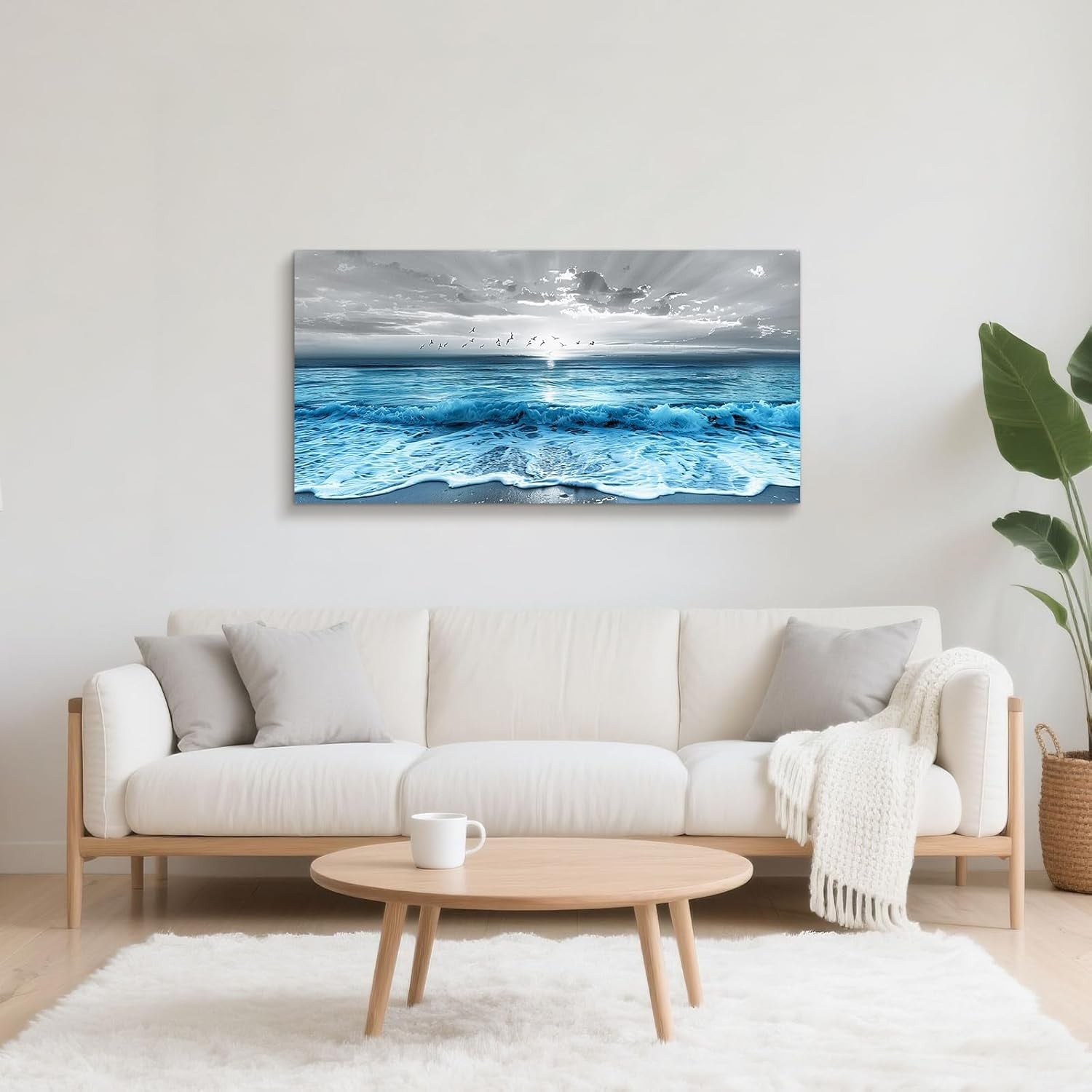Large Sunrise Beach Canvas Wall Art 20x40in Seagull