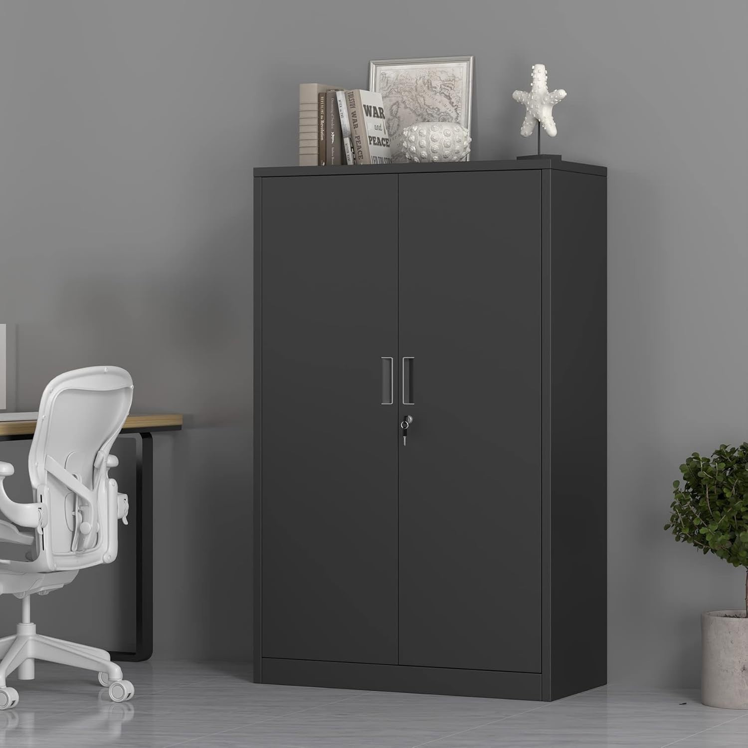 Lockable Steel Storage Cabinet with Shelves for Office Garage 180x90cm