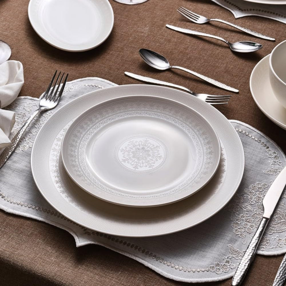 53pc Bone China Dinner Set for 12 White Plates Bowls Serving Platter