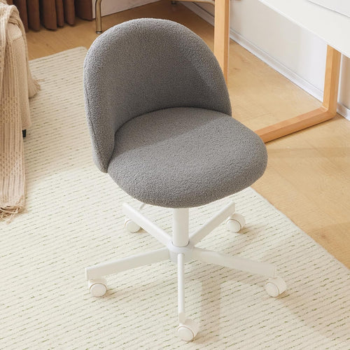Grey Velvet Vanity Desk Chair with Backrest – Comfy Small Chair with Wheels