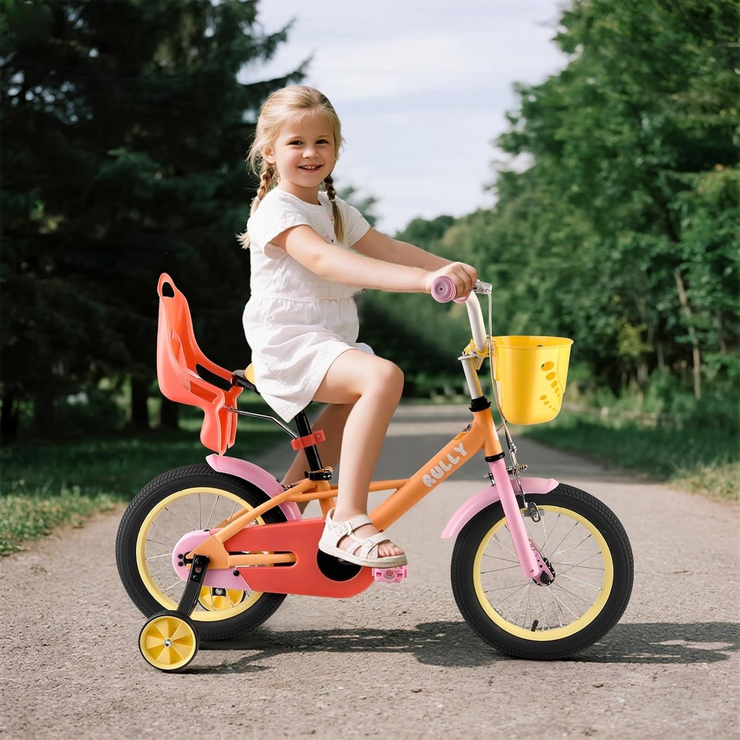 12 Inch Girls Bike with Training Wheels Basket Pink Bicycle Age 2-4
