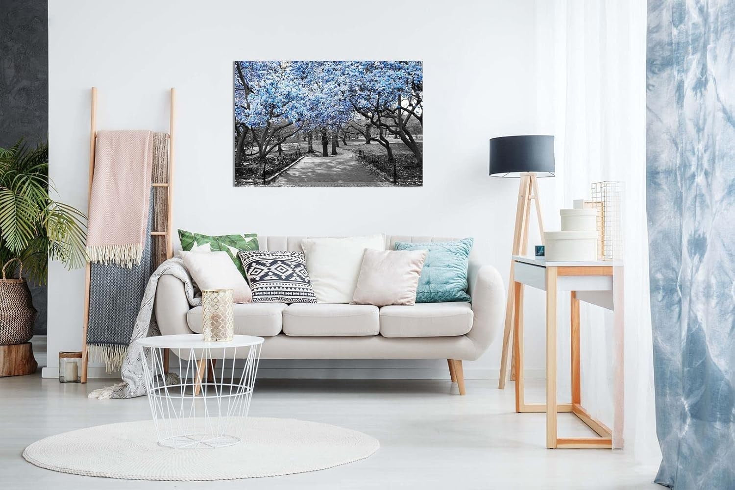 Black White Blue Blossom Canvas Wall Art Large Framed Print Modern Home Decor