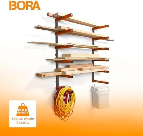 6-Level Wall-Mount Lumber Rack 106x10x7.6cm Heavy-Duty Steel Orange