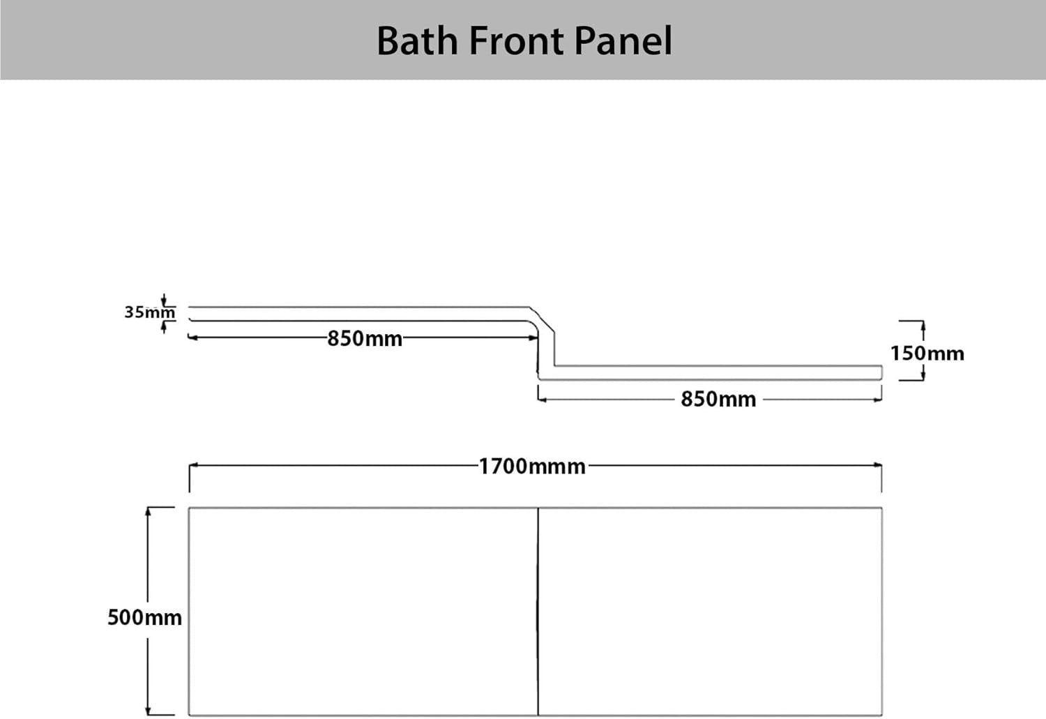 1700x850mm Right-Hand L-Shaped Shower Bath with Front Panel + Glass Shower