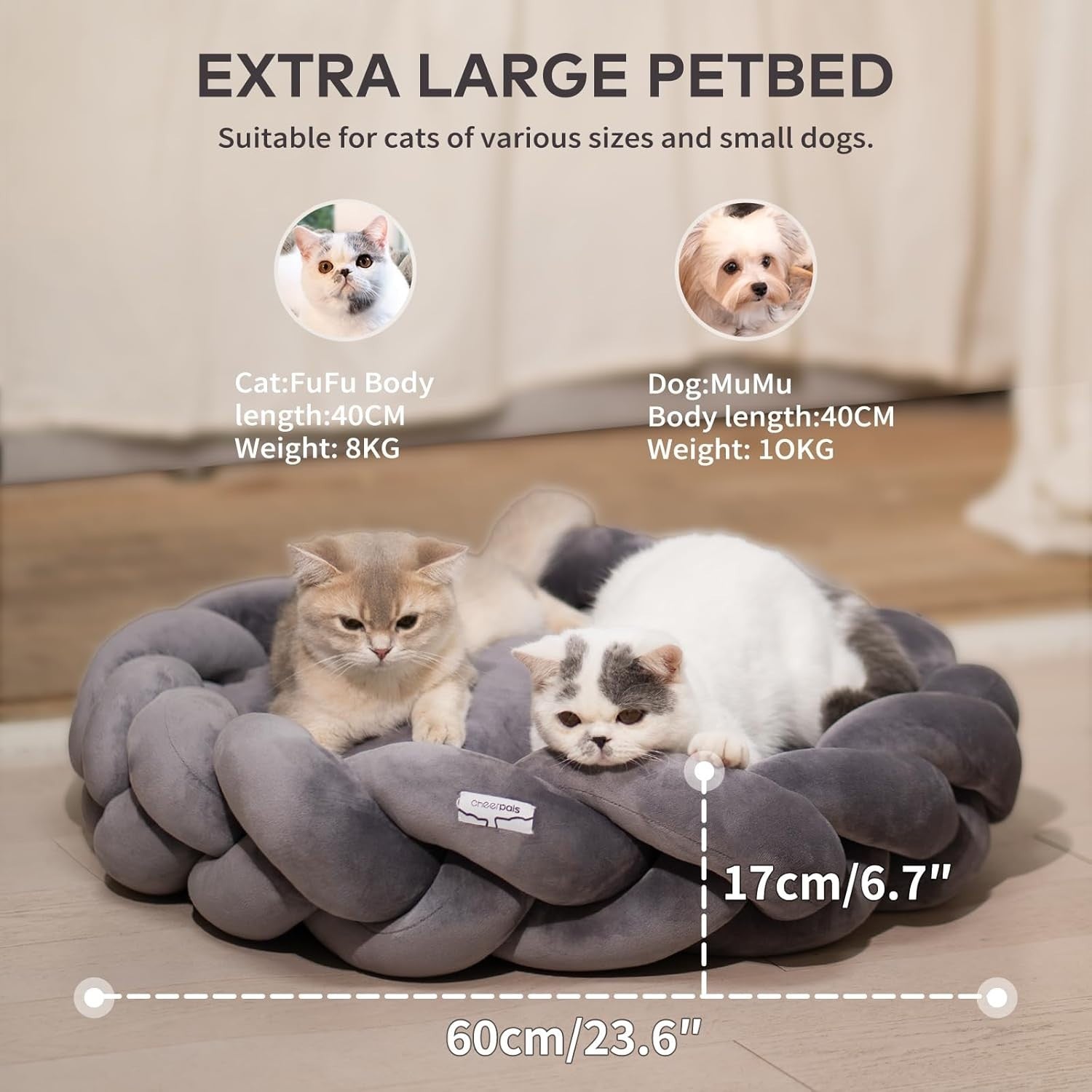 Large Orthopedic Cat Bed Braided Pet Sofa Washable Cushion Cozy Nest