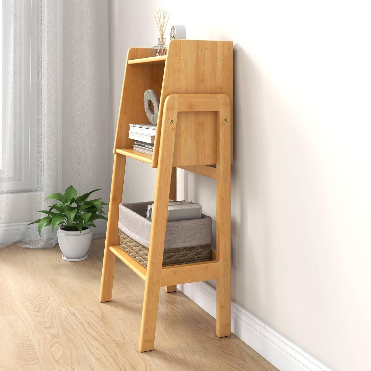 Bamboo 3/4 Tier Bookcase Storage Shelf Unit Wooden Display Rack for Home Office