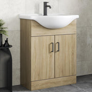650mm Oak Effect Vanity Sink Unit – Bathroom Basin Cabinet with Soft Close Doors