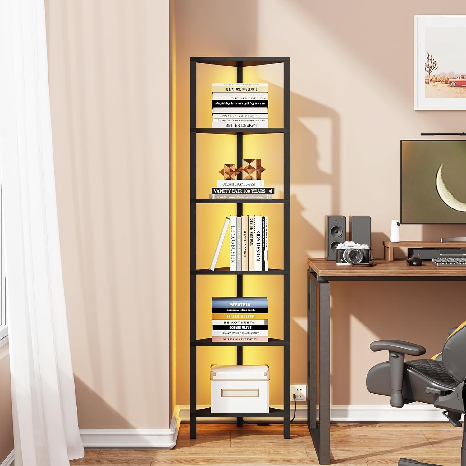 Modern 6-Tier LED Corner Shelf Unit | Space-Saving Display Rack for Living Room