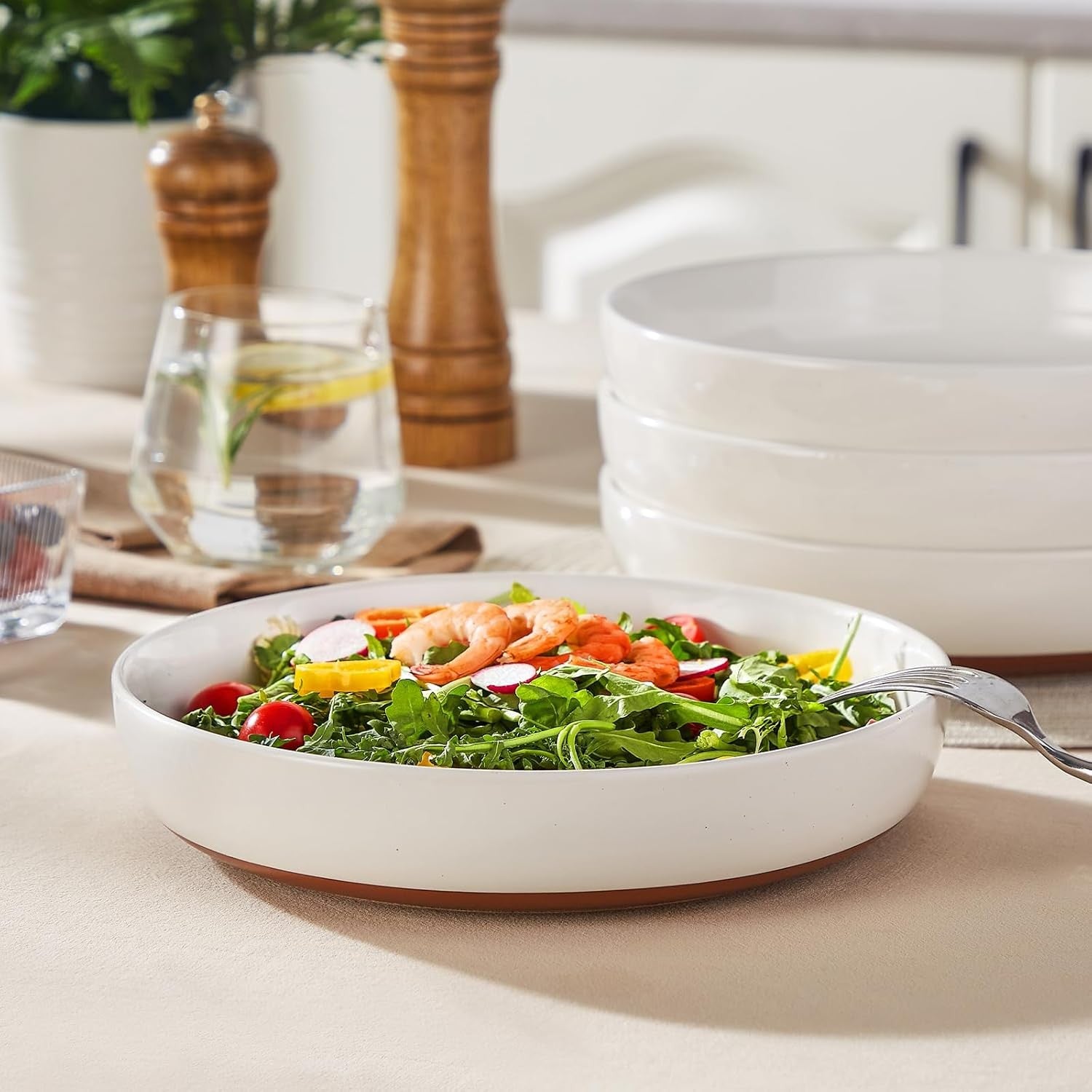 Large Pasta Bowls Set of 4 Ceramic Soup Bowls 9in 48oz Microwave Safe