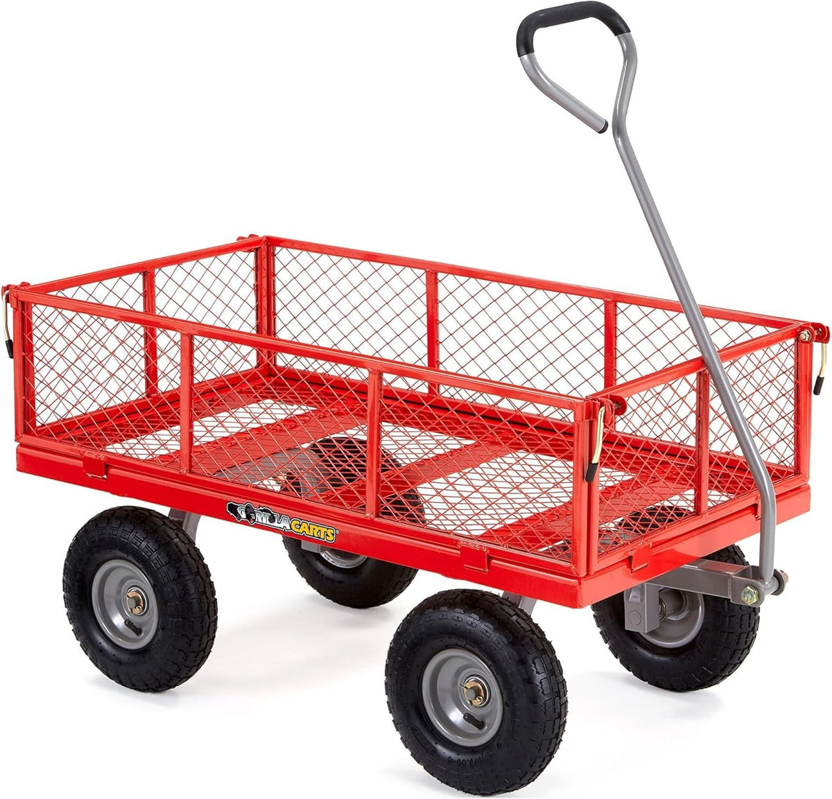 800lb 4-Wheel Garden Utility Cart – Red – Removable Sides Pneumatic Tyres