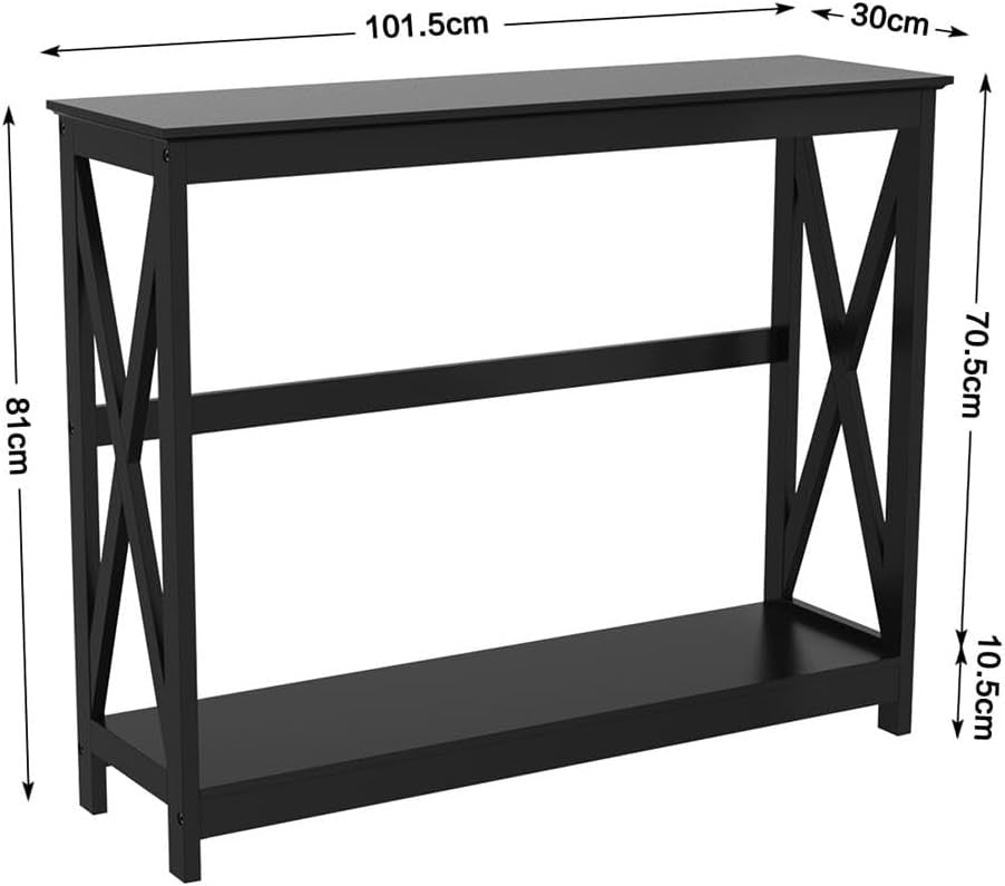 2 Tier Black Console Table with Shelf for Hallway Entryway Living Room
