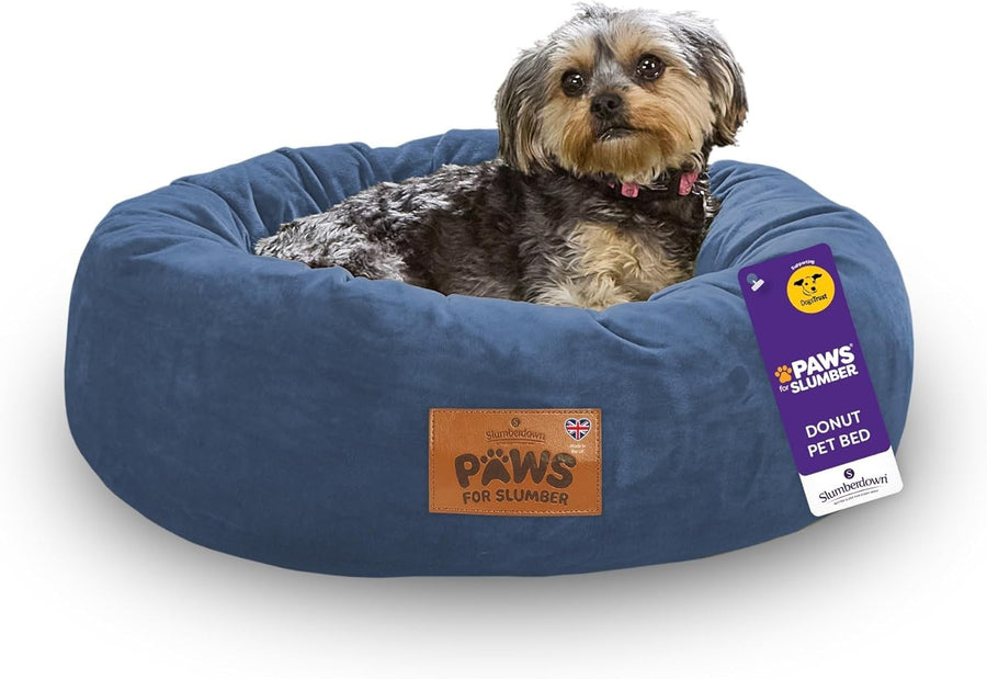 Small Calming Donut Dog Bed 55cm Washable Non Slip Navy