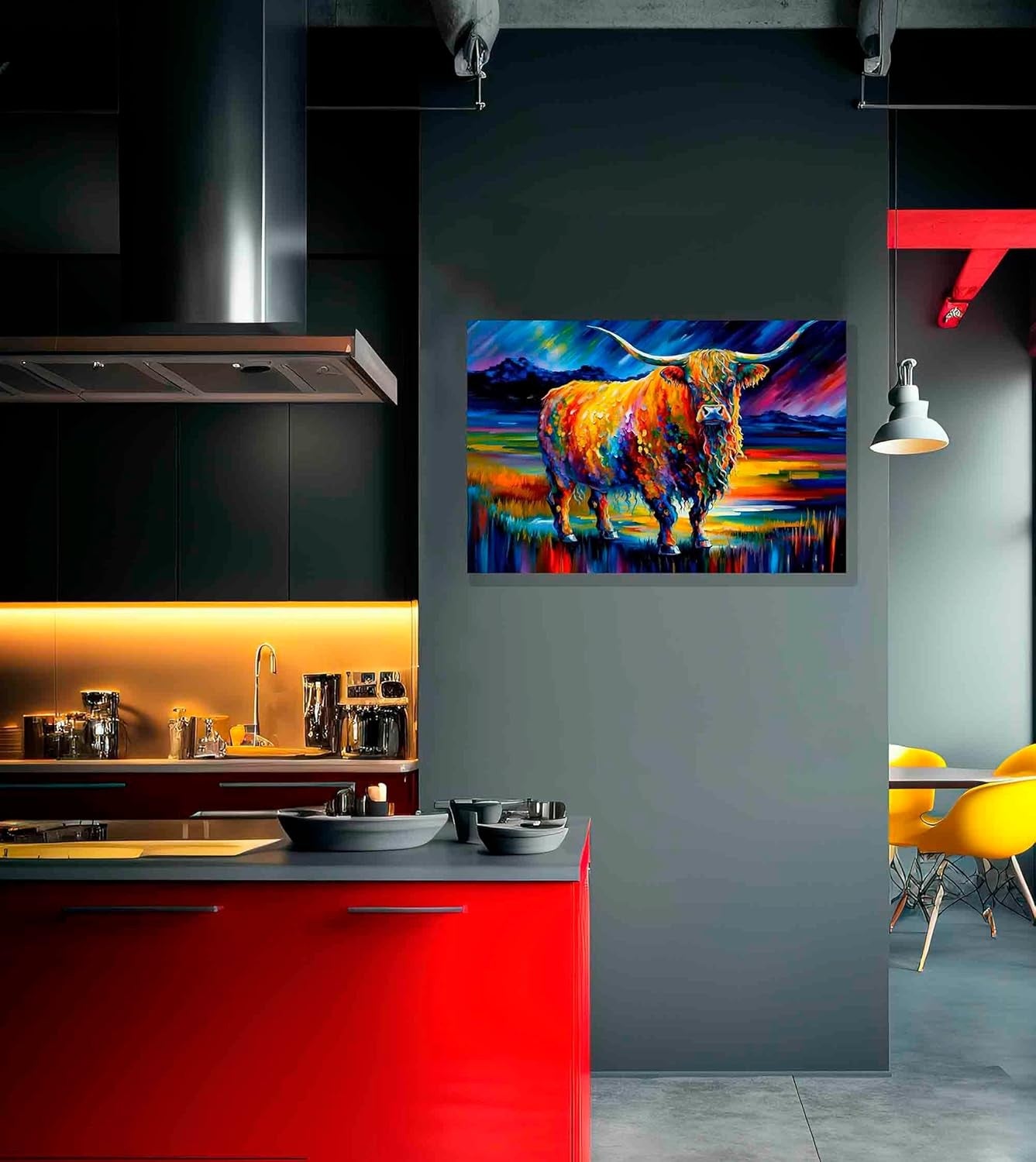 Large Highland Cow Canvas Wall Art Colourful Abstract Farm Animal Print 101x76cm