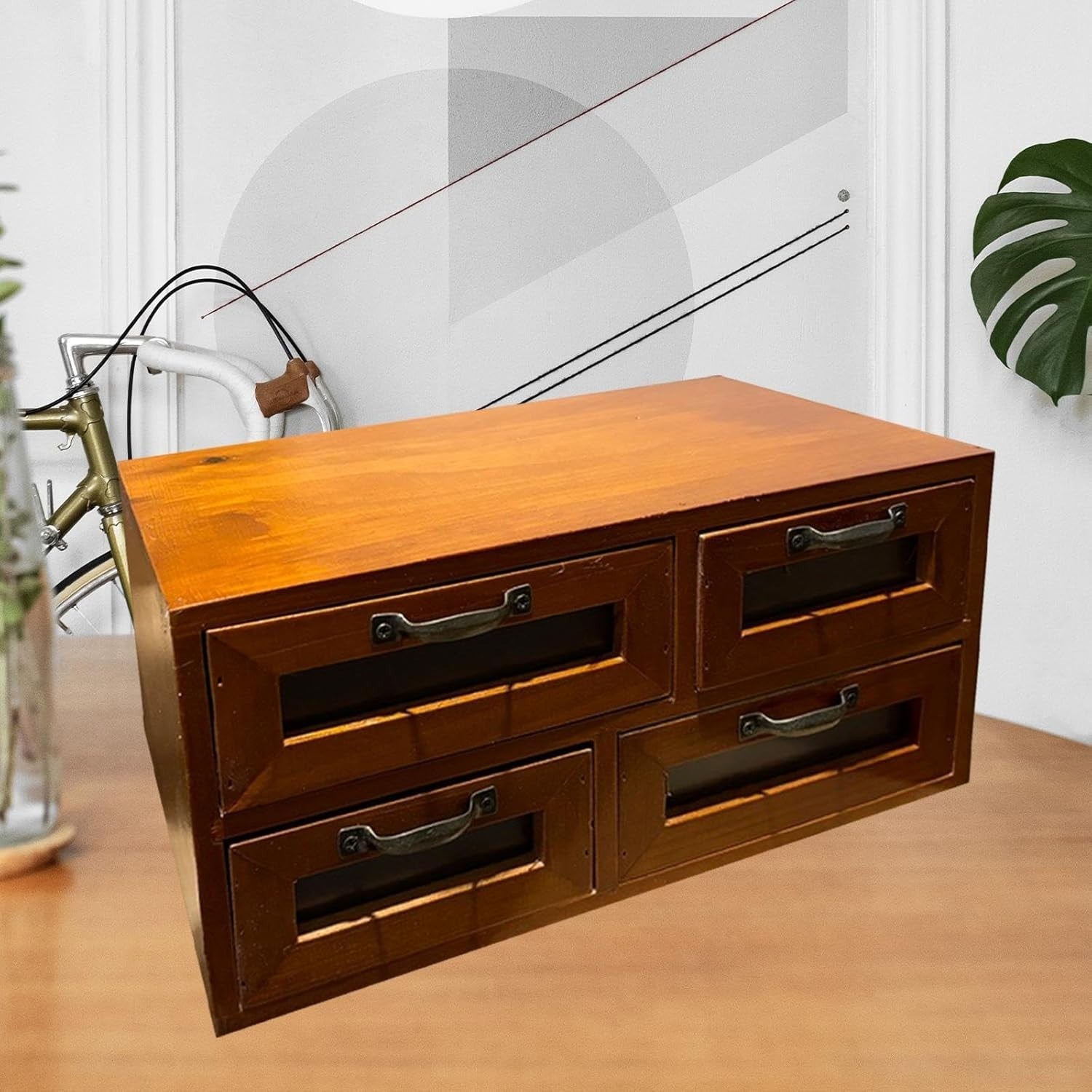 Wooden Desk Organizer with 4 Drawers – Makeup, Office & Monitor Stand