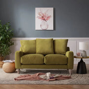 Olive Green Velvet 2 Seater Sofa Deep Scatter Cushions Feather-Filled Seat