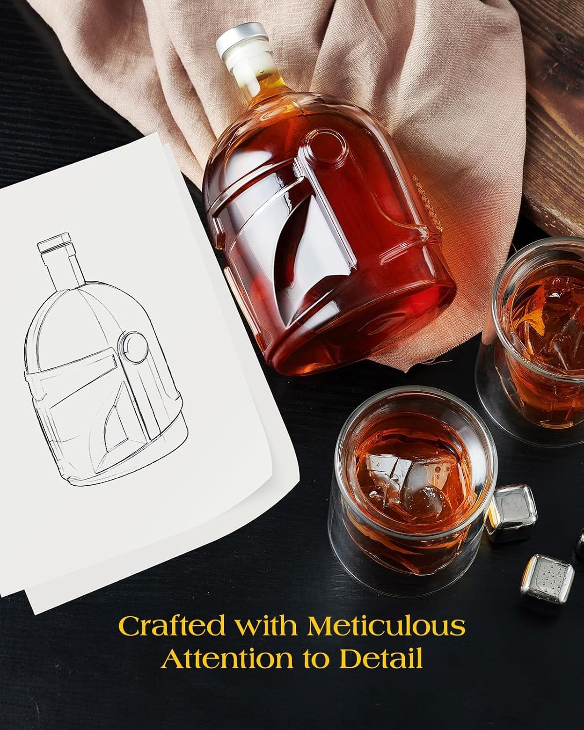 Transparent Helmet Whiskey Decanter 34oz with 2 Glasses – Men’s Bar Gift