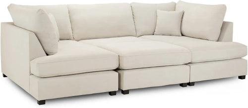 4PC U Shape Sofa with Footstool – Cream  Sectional – 5/6 Seater Modular.