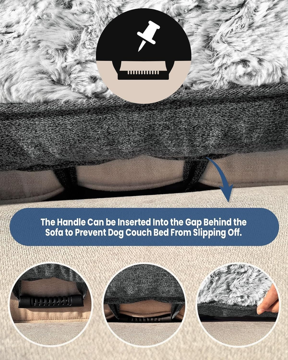 Large Orthopedic Dog Sofa Bed 104x94x12.5cm Faux Fur Grey