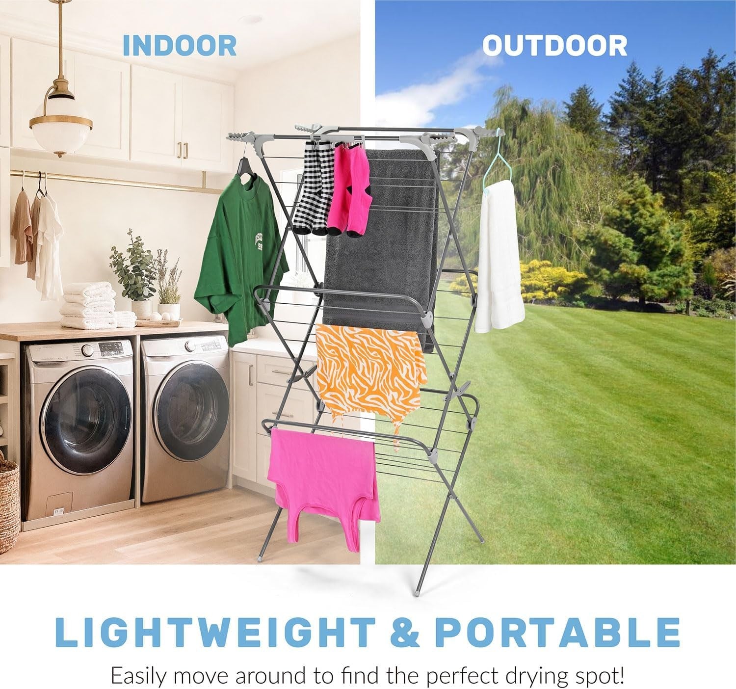 3 Tier Clothes Airer Folding Drying Rack 27m Large Indoor Outdoor Laundry
