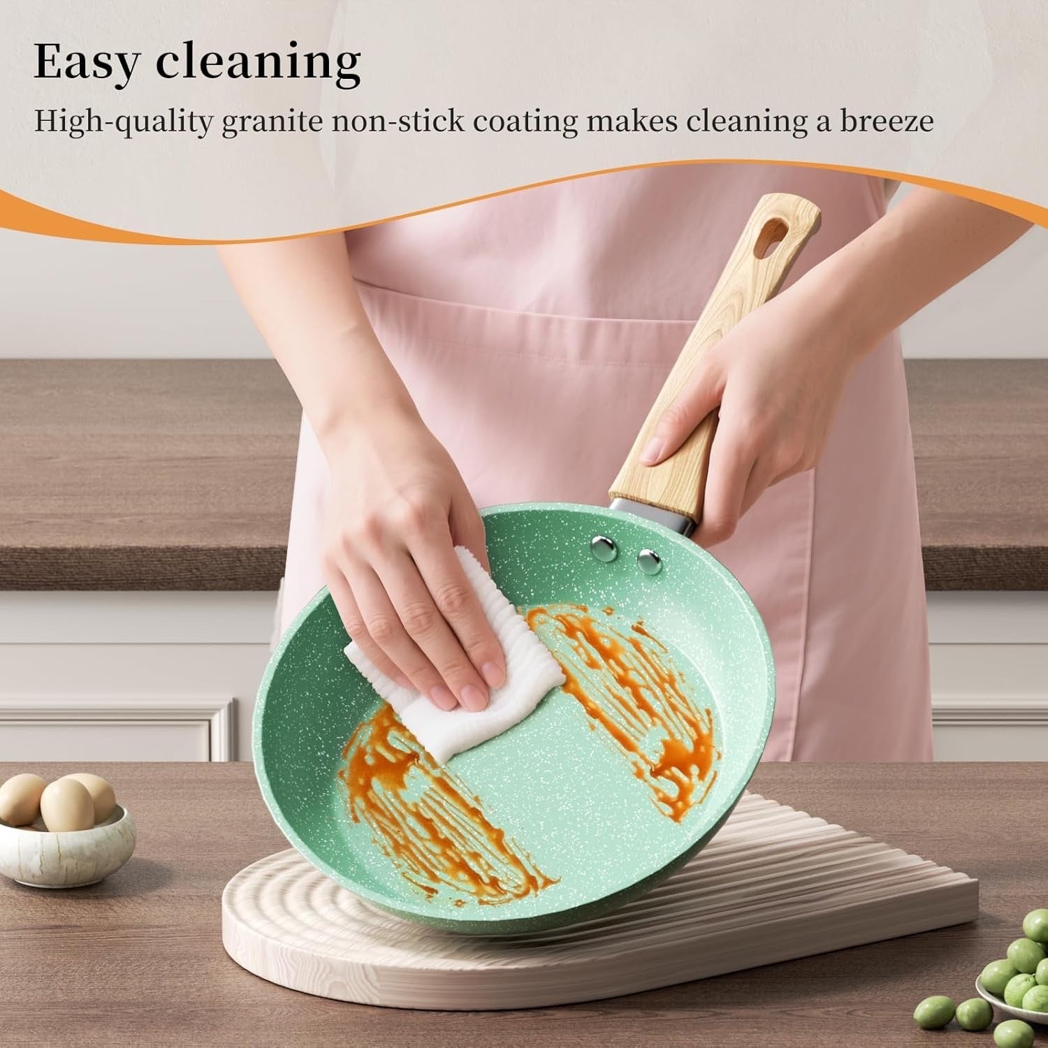 20cm Green Non Stick Frying Pan Induction Ready Granite Coating PFOA-Free