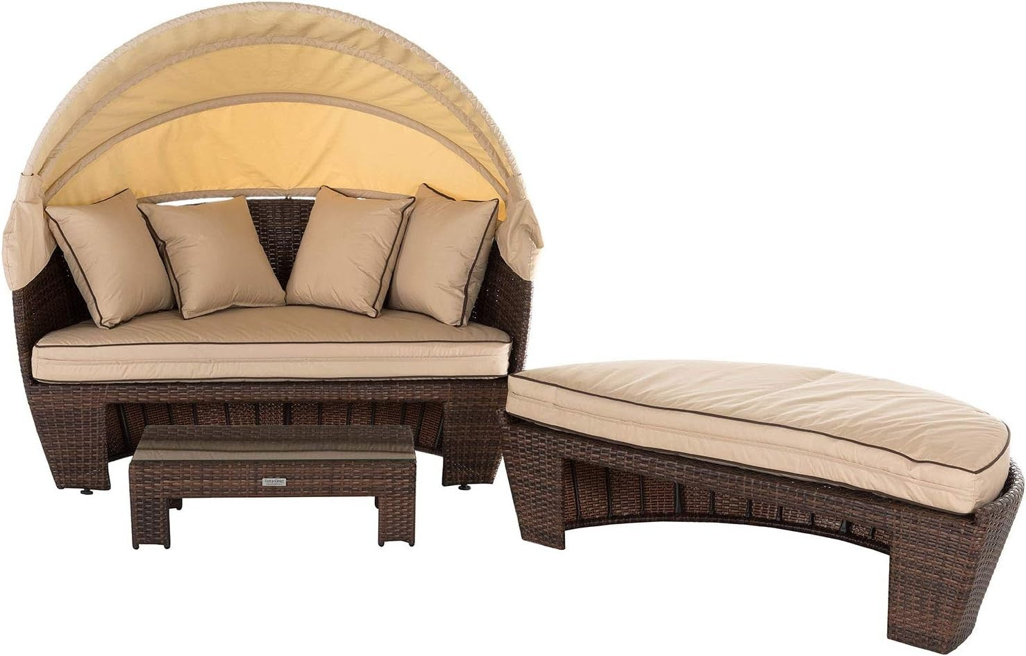 3PC Rattan Garden Day Bed Sofa Set, Loveseat Outdoor Patio Furniture Brown