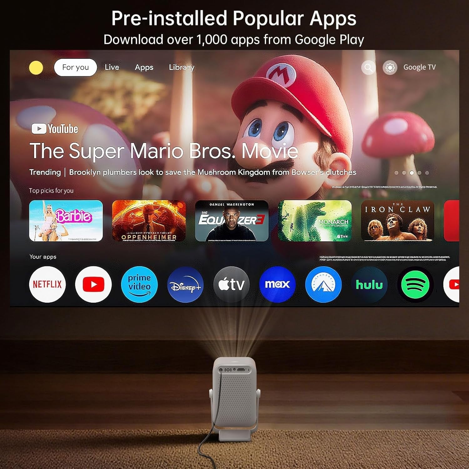 Smart Mini Projector 4K Support WiFi 6 Auto Focus 270° Android 13