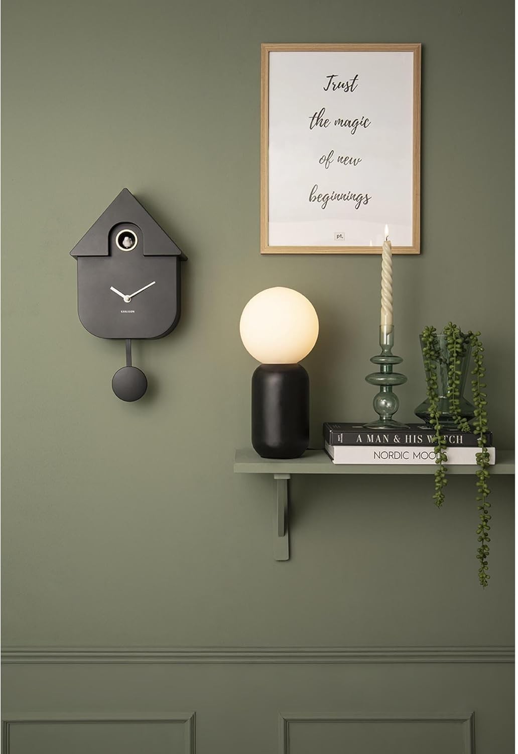 Silent Black Cuckoo Clock with Adjustable Volume & Night Silence 27.5x27.5cm