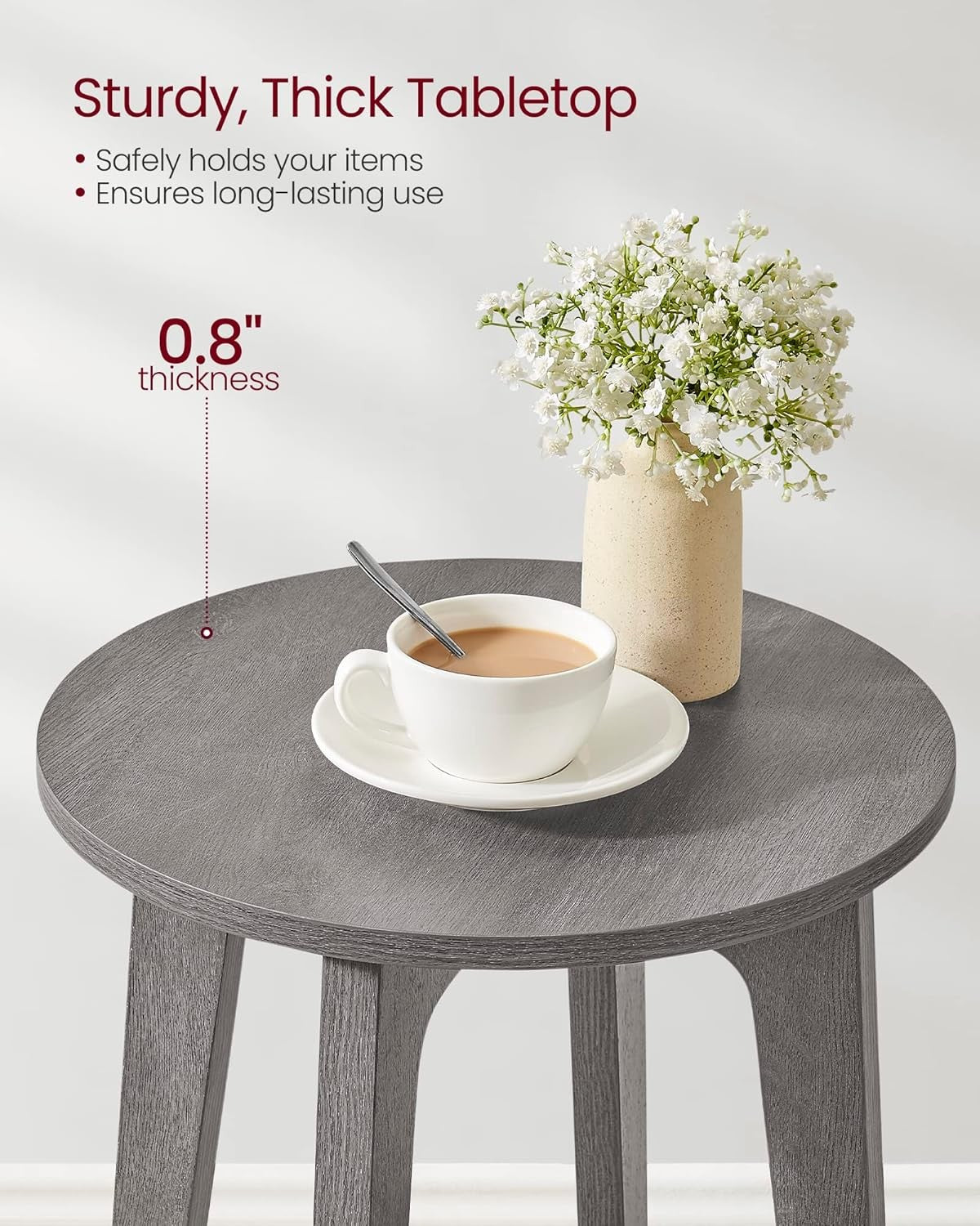Smoky Grey Round Side Table with Lower Shelf, Modern Small End Table
