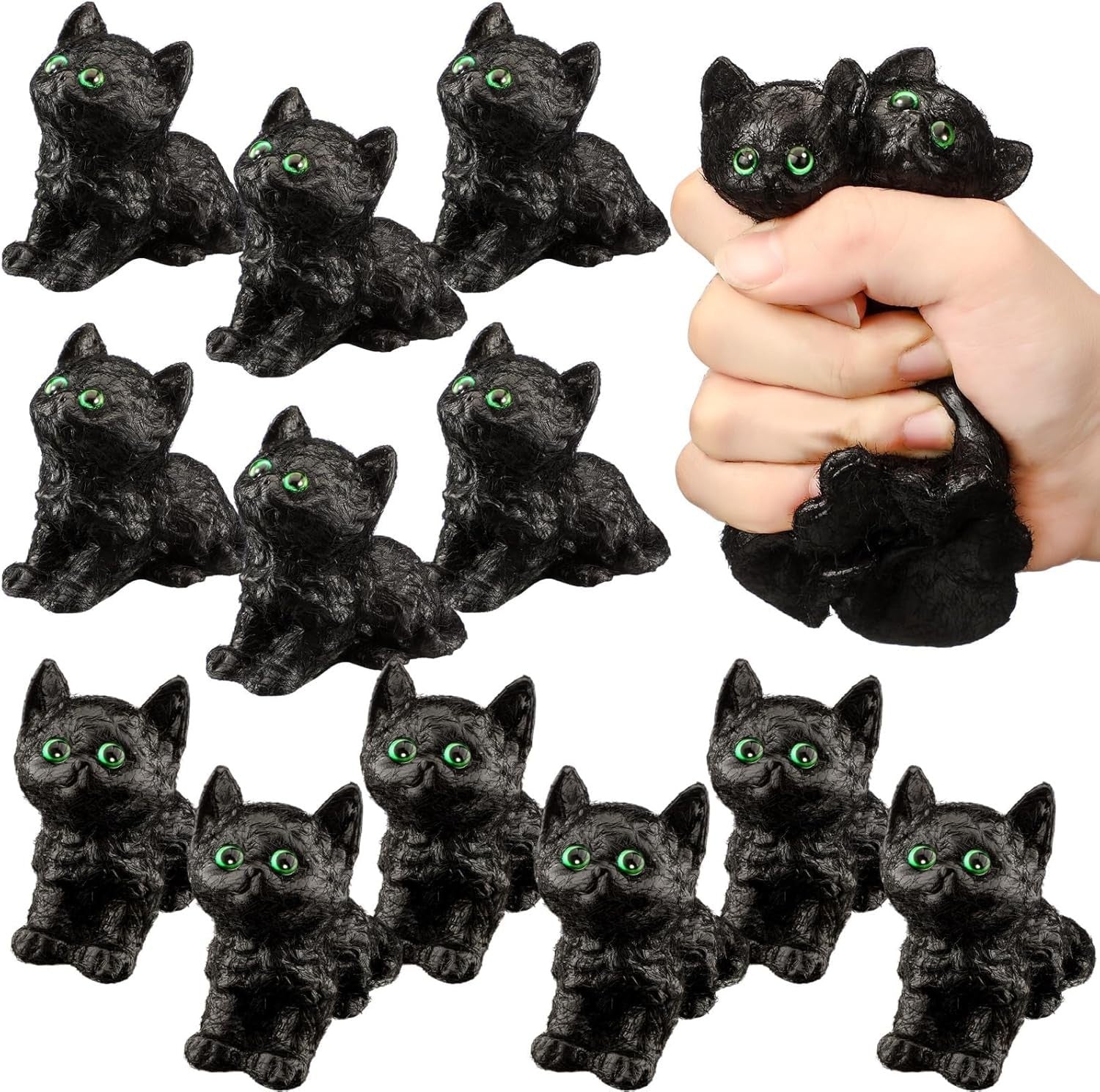 12pcs Black Cat Stress Balls Cute Squeeze Fidget Toys Halloween Gifts