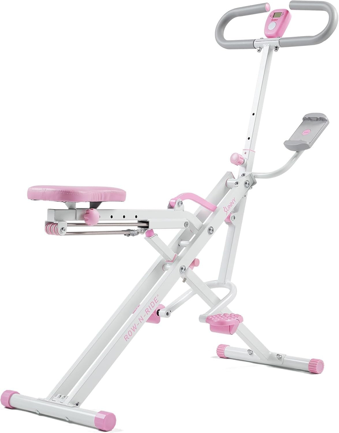 Smart Row-N-Ride Squat Machine Pink Foldable Full Body Trainer LCD App 150KG