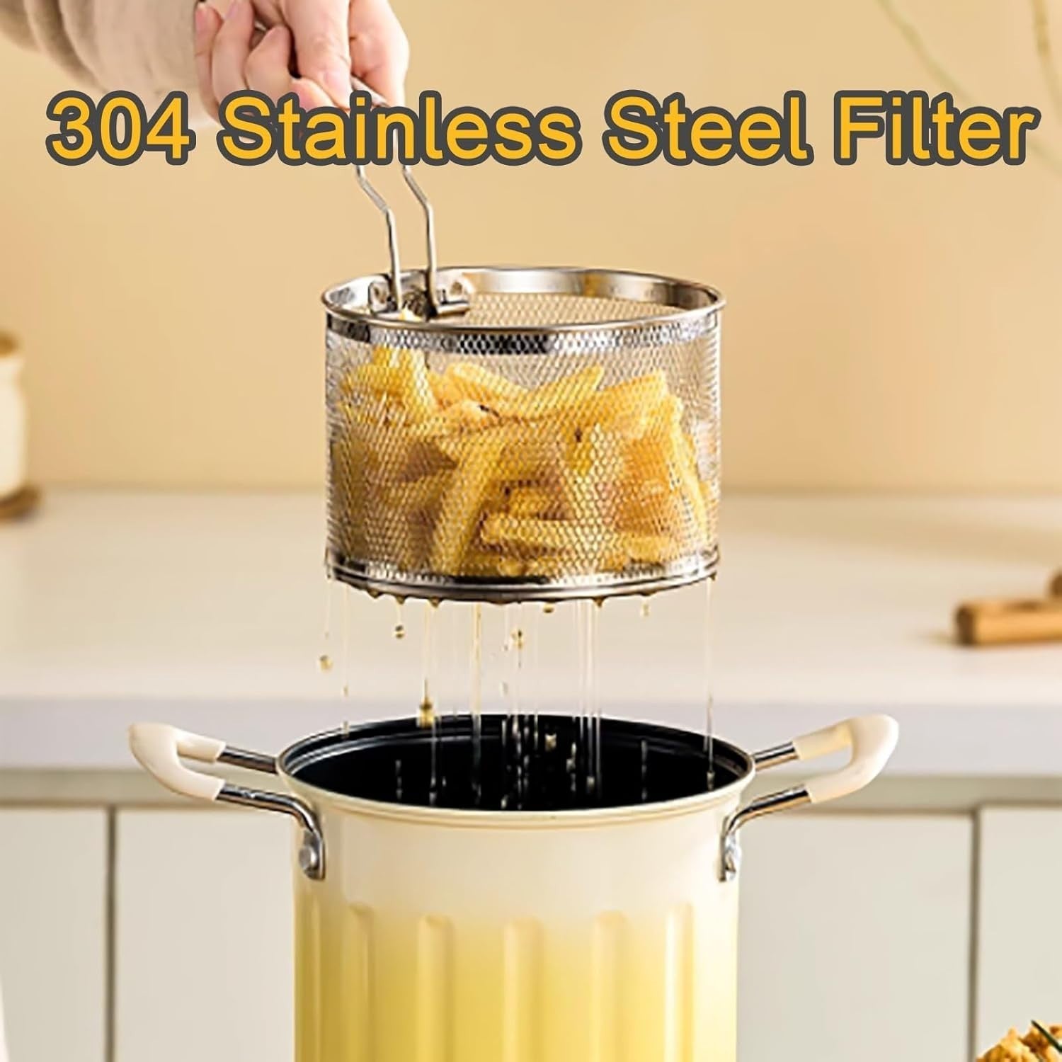 Japanese Tempura Deep Fryer Pot 3L Small Frying Pan With Basket