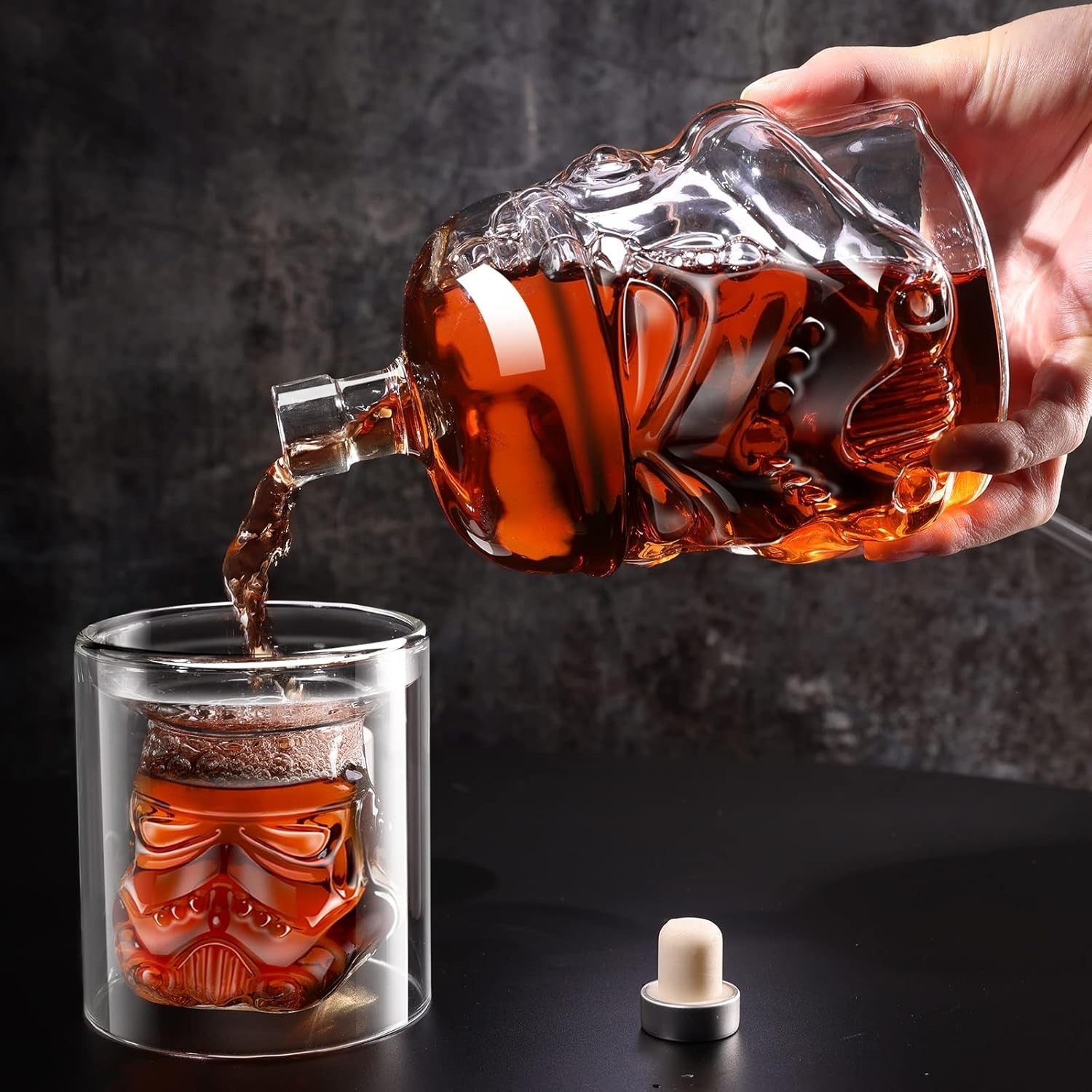 750ml Whiskey Decanter Set with 2×150ml Glasses Helmet Design Novelty Gift