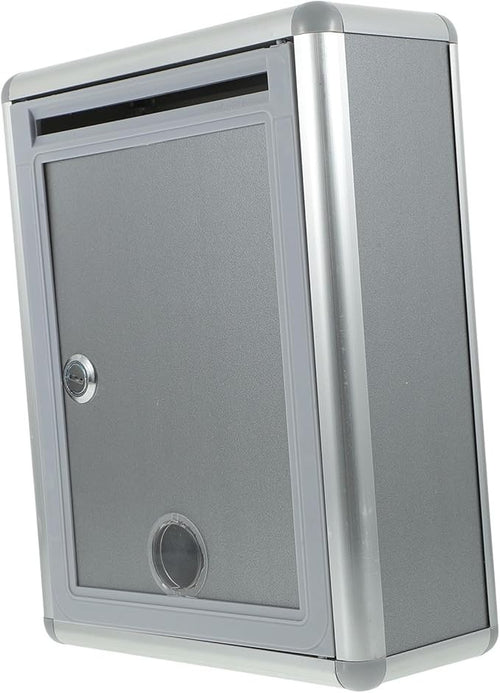 Lockable Wall Mount Mailbox Silver Drop Box Secure Suggestion Letter Safe 28.5cm
