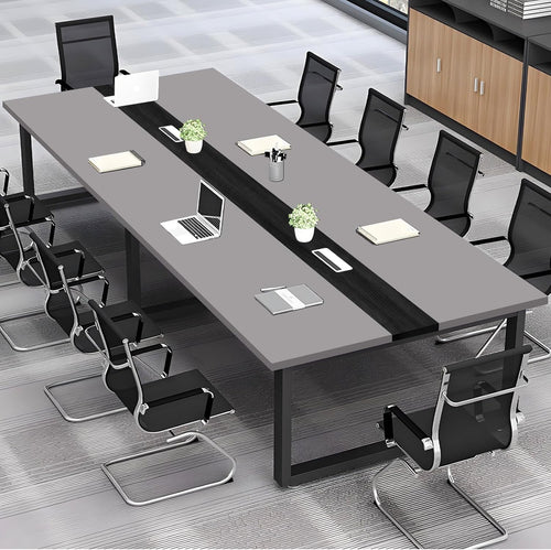 Light Gray Conference Table 240cm w/ Metal Frame & Scratch-Resistant Top