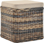Square Rattan Laundry Basket Seat with Lid 46×46×50cm Multicolour Storage Box