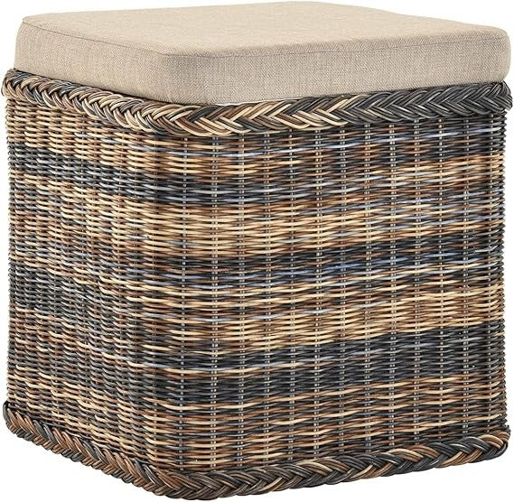 Square Rattan Laundry Basket Seat with Lid 46×46×50cm Multicolour Storage Box