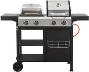 3-in-1 Gas BBQ Grill with Pizza Oven & Hot Plate | 4 Burner | Foldable Shelves