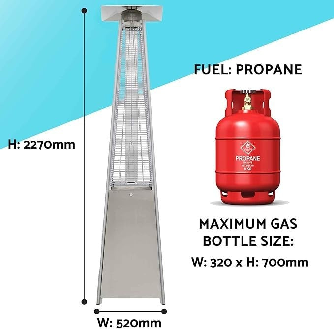 Outdoor Gas Pyramid Patio Heater 13kW Real Flame Adjustable Heat & Cover