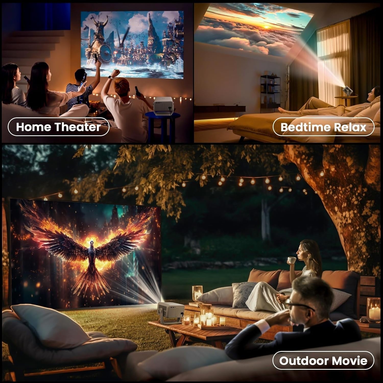 1080P Smart Projector 600 ANSI Netflix WiFi Bluetooth Auto Focus 360°