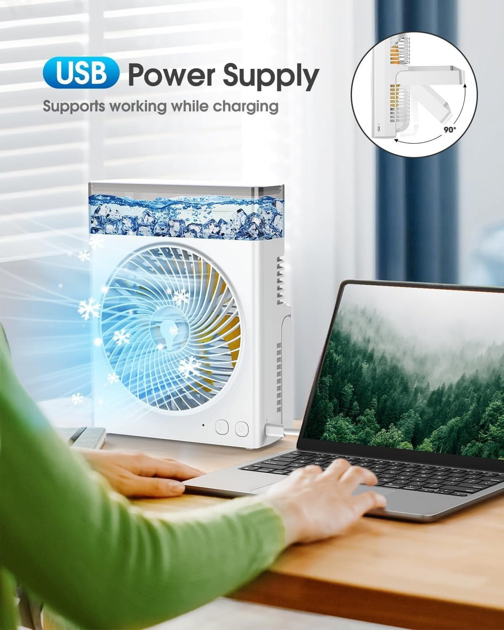 8-Inch Misting Fan 16000mAh – Rechargeable Cooling Fan w/ 600ml Water Tank White