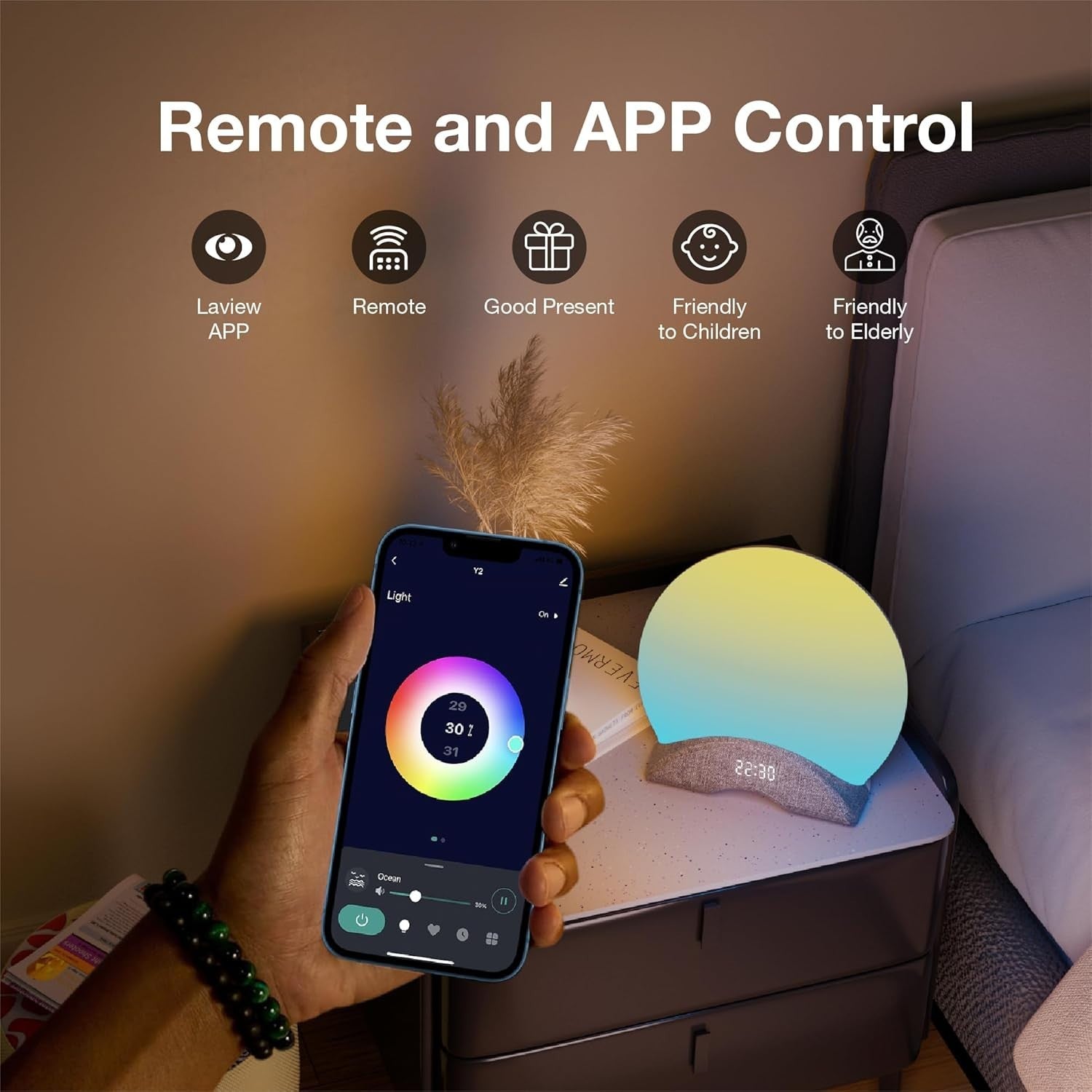 Sunrise Alarm Clock with White Noise & 7-Color Light, Sleep Aid