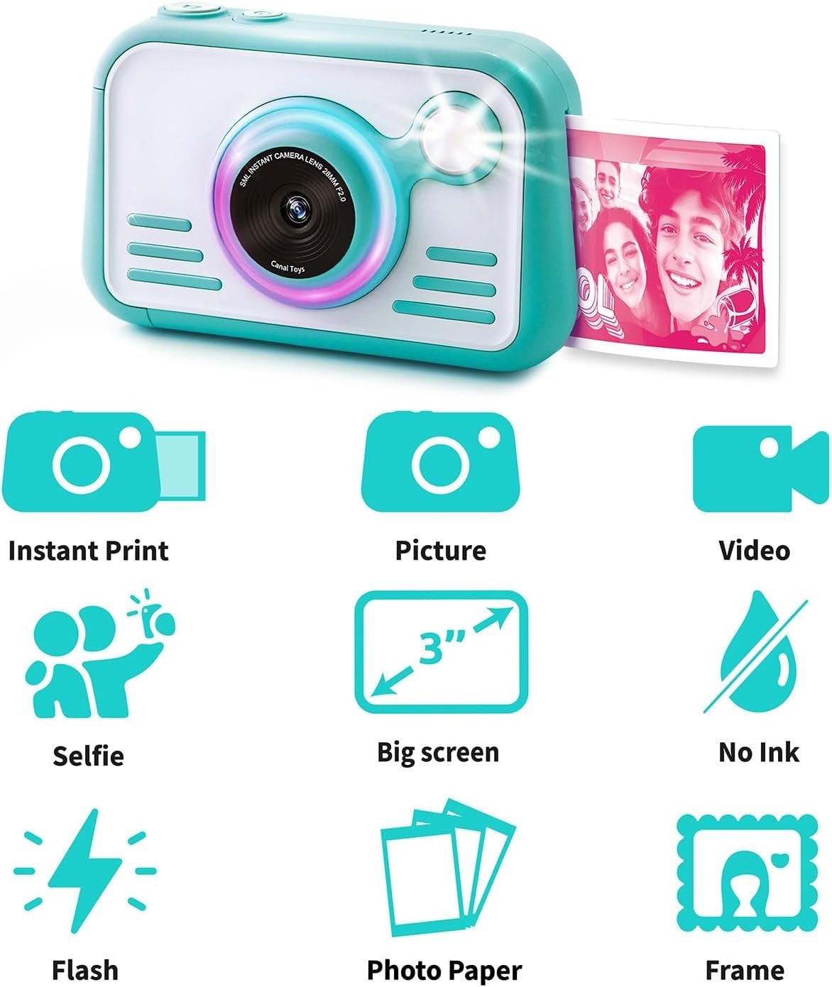 Kids Instant Print Camera 32MP Touchscreen Selfie Camera 100 Photos